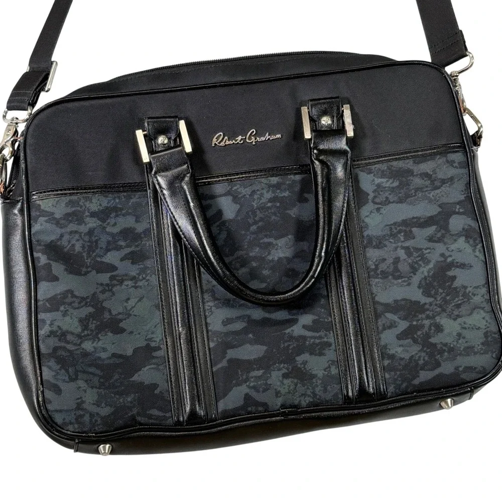Robert Graham‎ Messenger Bag Laptop Briefcase Black Camo Knowledge Wisdom